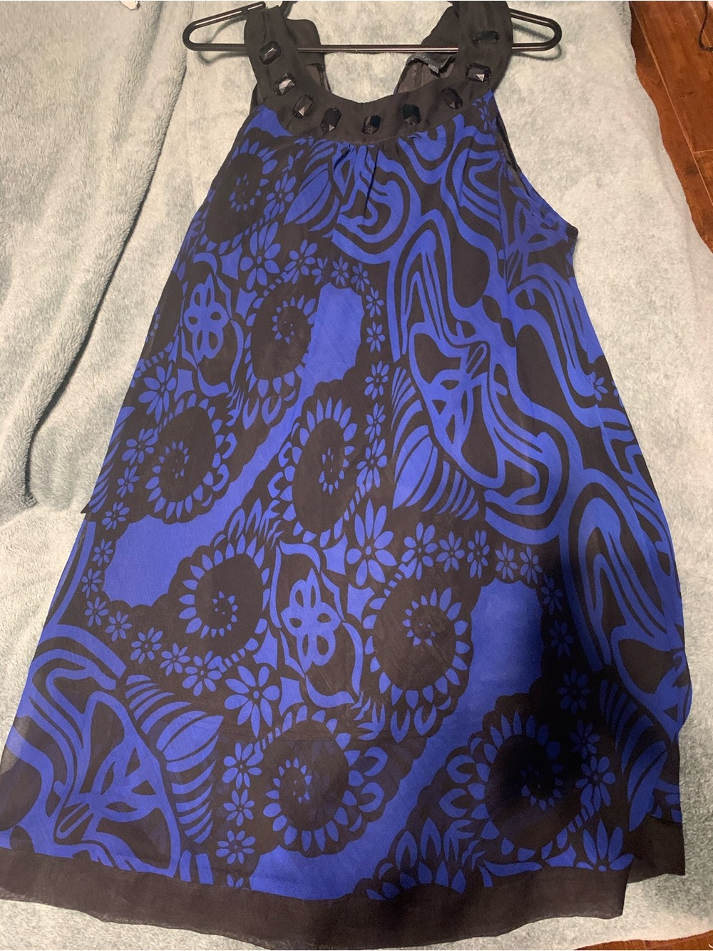 Addition Elle Blue and Black Floral Print Sleeveless Dress